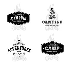 Set camping emblems Black and White. Vector illustration