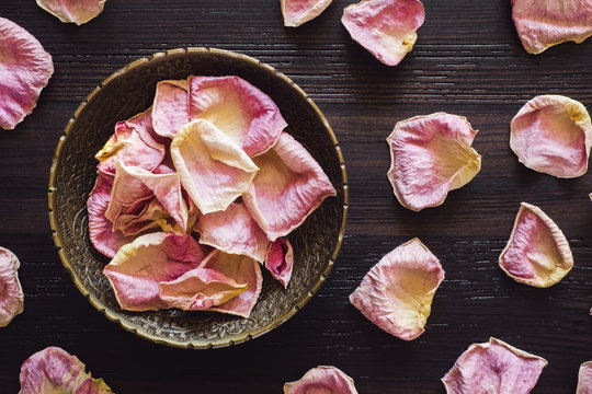Brass Bowl of Dried Pink Rose Petals