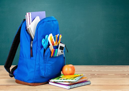 Blue  School Backpack on background.