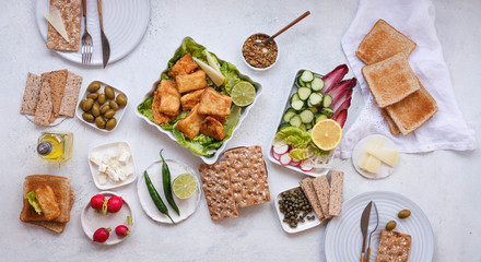 Ingredients for lunch box fish vegetable pickled food