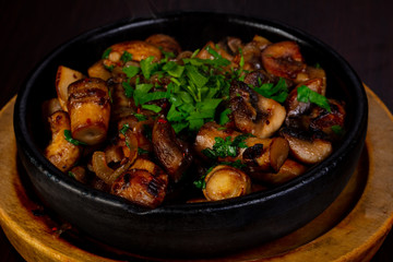 Roasted mushrooms in the pan