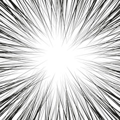 Comic book black and white radial lines background. Manga speed frame.Superhero action. Explosion vector illustration. Square stamp.