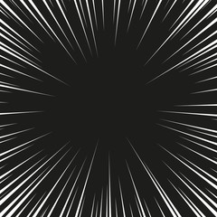 Comic book black and white radial lines background. Manga speed frame.Superhero action. Explosion vector illustration. Square stamp.