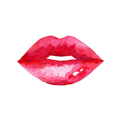 Women's lips. Hand drawn watercolor lips isolated on white background.  Fashion and beauty illustration. Sexy kiss. Design for beauty salon, make-up studio, makeup artist, meeting website.  - obrazy, fototapety, plakaty