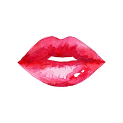 Fotobehang Women's lips. Hand drawn watercolor lips isolated on white background.  Fashion and beauty illustration. Sexy kiss. Design for beauty salon, make-up studio, makeup artist, meeting website.  © Anastasia