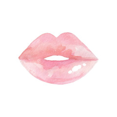 Women's lips. Hand drawn watercolor lips isolated on white background.  Fashion and beauty illustration. Sexy kiss. Design for beauty salon, make-up studio, makeup artist, meeting website. 