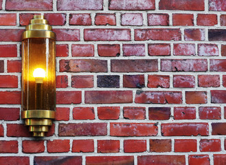 red brick wall with light, lamp