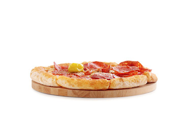 fragrant pizza with vegetables on the board