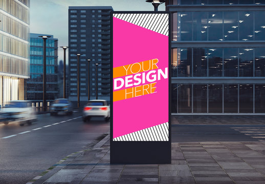 Advertising Kiosk on City Street Mockup