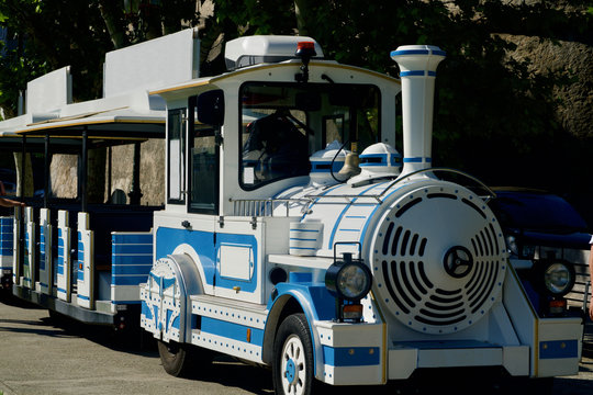 White-blue tourist train