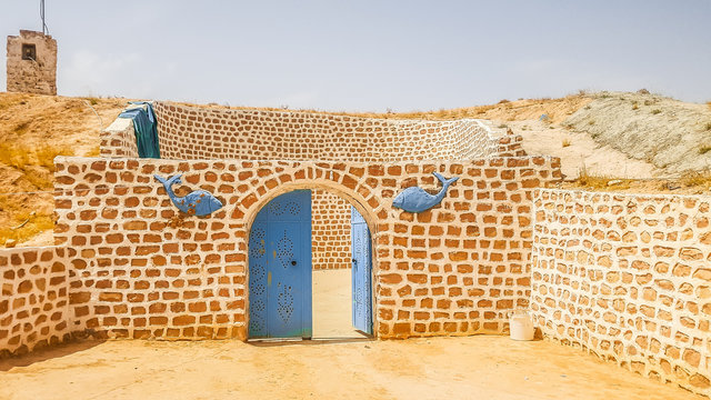 Matmata, Tunisia, July 02, 2018: Traditional underground house of local residents - the Berbers, called troglodytes.
