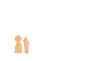 Wooden figure of people and the arrow up. Increase and growth, static data. Level up. Improving the...