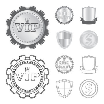 Vector illustration of emblem and badge icon. Set of emblem and sticker stock symbol for web.