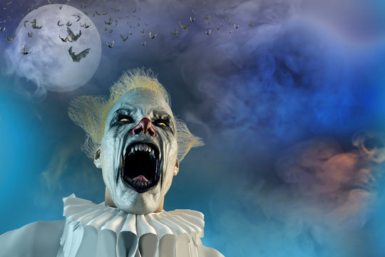3D Illustration of scary clown Halloween background