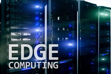 EDGE computing, internet and modern technology concept on modern server room background.
