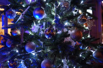 Balls and toys on the Christmas tree