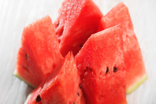 Sliced ripe watermelon close-up on a light background