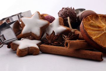 Baking christmas cookies. chocolate, cinnamon stars and spices