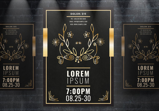 Event Flyer Layout with Gold Illustrations