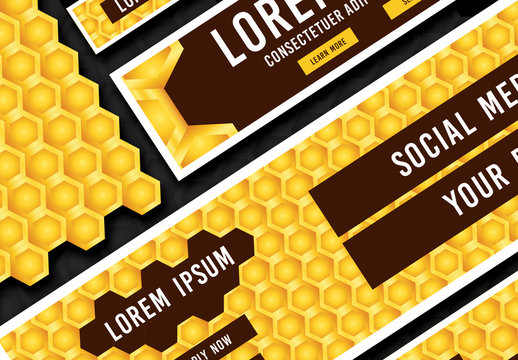 Web Banner Layouts with Honeycomb Pattern