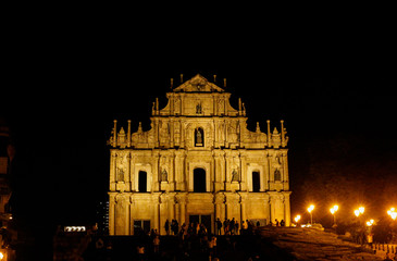 Fototapeta na wymiar St. Paul's Church, Macau Night, China