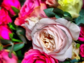 Acrylic painting on canvas art poster in floral motif. Modern style fashion artwork. Digital big size print in high resolution. Surreal flower in bright design. Beautiful flower bouquet. Wedding decor