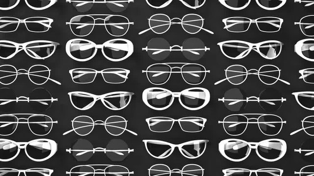 Many white glasses on black background.Loop able 3DCG render animation.