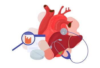 High cholesterol Detox Protocol vector illustration. Lipid profile or lipid panel tests diagnostics icon isolated. Cholesterol and triglycerides profile panel or Detox program Heart and liver concept.