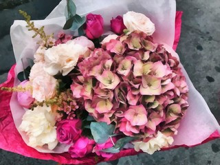 Acrylic painting on canvas art poster in floral motif. Modern style fashion artwork. Digital big size print in high resolution. Surreal flower in bright design. Beautiful flower bouquet. Wedding decor