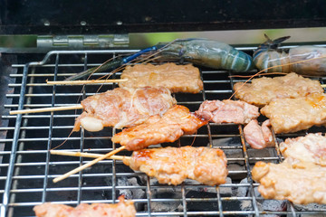 barbecue grilled pork, shrimp, mushroom, beef outdoor grill stove