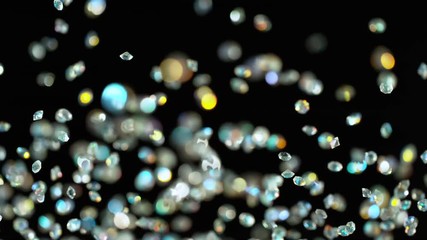 Super slow motion of glittering small diamonds particles on black background. Shallow depth of focus. Filmed on high speed cinema camera, 1000 fps. - Powered by Adobe