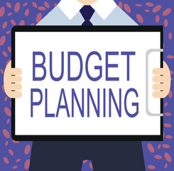 Writing note showing Budget Planning. Business photo showcasing The written description about current and future expenses.