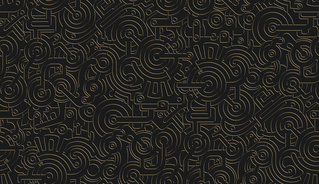 Seamless Vector Mechanical Pattern Texture. Isolated. Steampunk. Metallic. Gold And Black