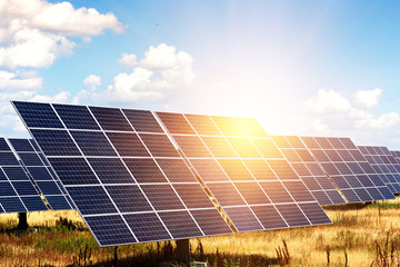 solar panels on the sky background
