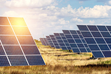 solar panels on the sky background