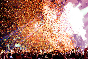 Crowd in a concert with confetti
