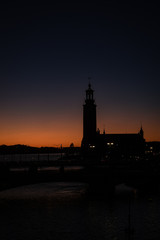 Stockholm city hall in sunset