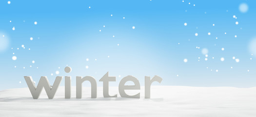 winter news bold letters with snow and blue sky 3d-illustration