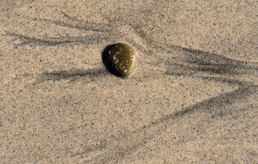 sandy beach with rock and wavy lines