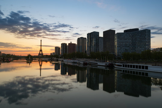 Paris skyline with Eiffel tower and Seine river in Paris, France.