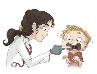 niño pasando la revision medica