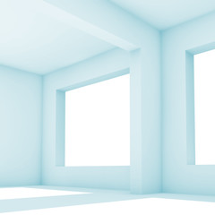 3 d interior. White room with wide windows