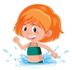 A red hair girl playing at water