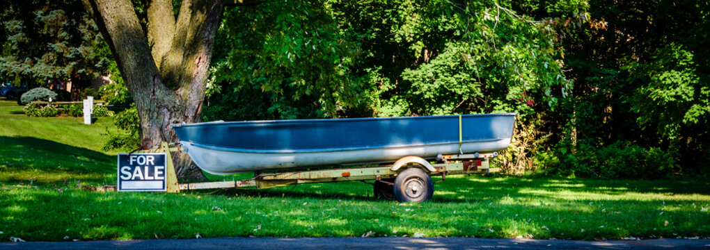 Panorama Of A Small Fishing Boat And Trailer For Sale