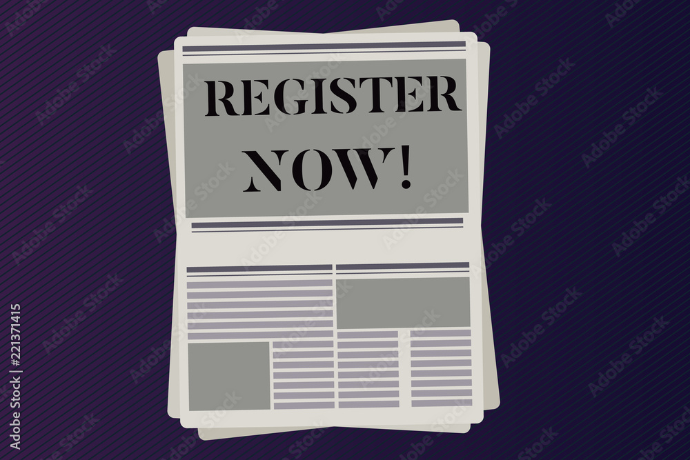 Poster word writing text register now. business concept for name in an official list enlist to be a member 