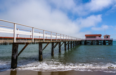 Obraz na płótnie Canvas Wooden Pier Heading Into San Francisco Bay Taken From Chrissy Field Beach