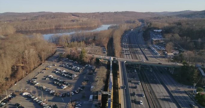 Flying over train tracks along Interstate 684&nbsp;and the Croton River