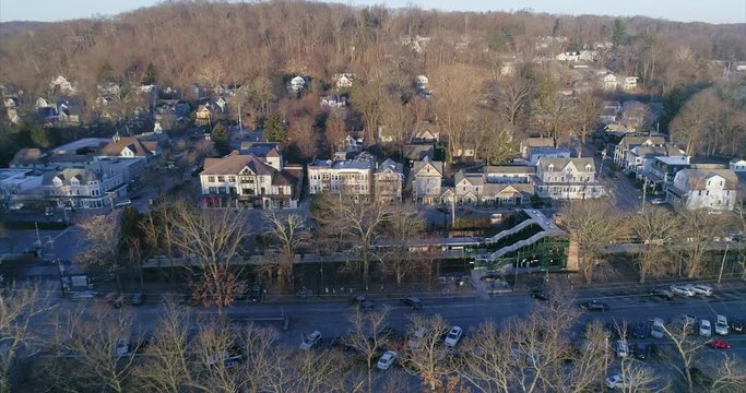 Zooming Out Aerial View of Katonah in Upstate New York