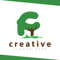 f Letter tree green logo vector template