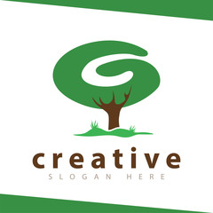 G Letter tree green logo vector template